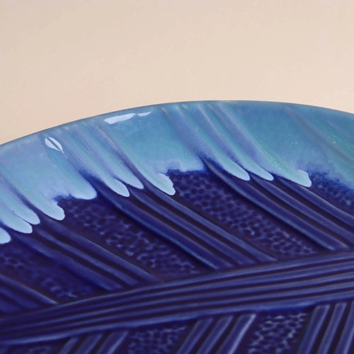 Handmade blue ombre leaf serving platter

