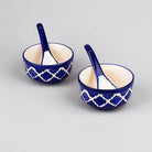 Elegant blue soup bowls with spoons set of two

