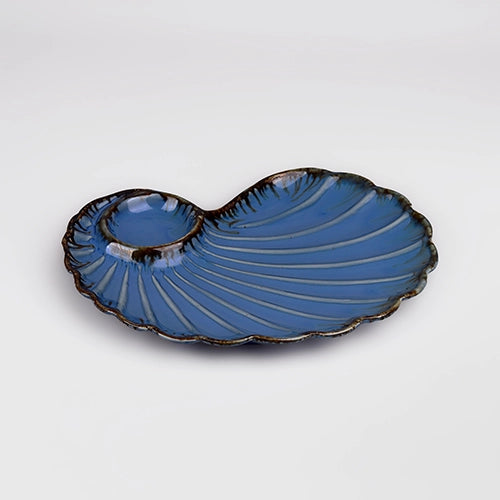 Handmade blue shell ceramic serving platter

