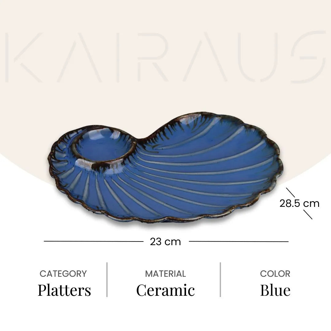 Blue shell platter for serving food and appetizers

