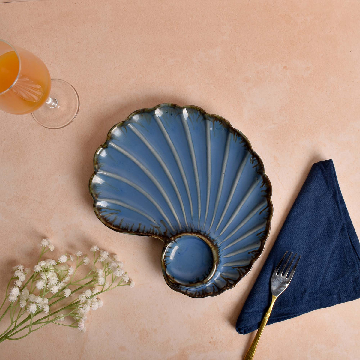 Blue ceramic platter for snacks and desserts

