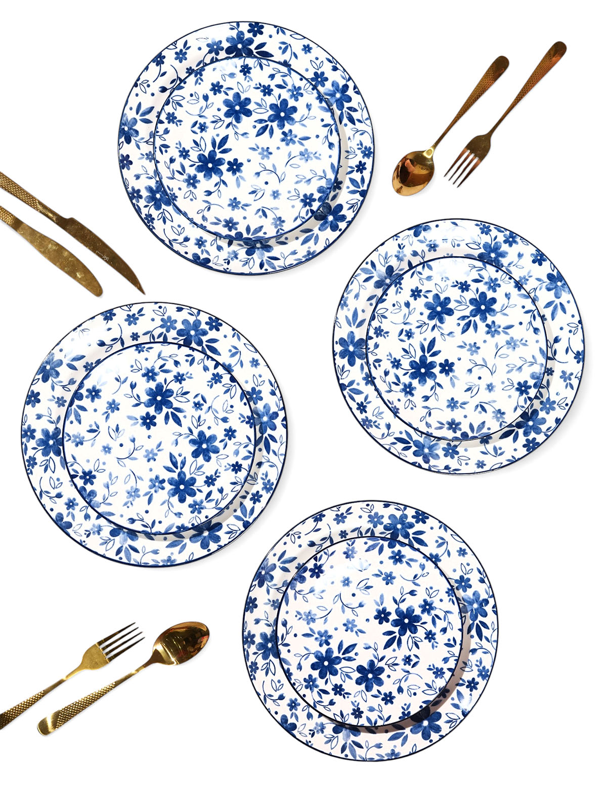 Bluebell porcelain dinner and quarter plate set of 4

