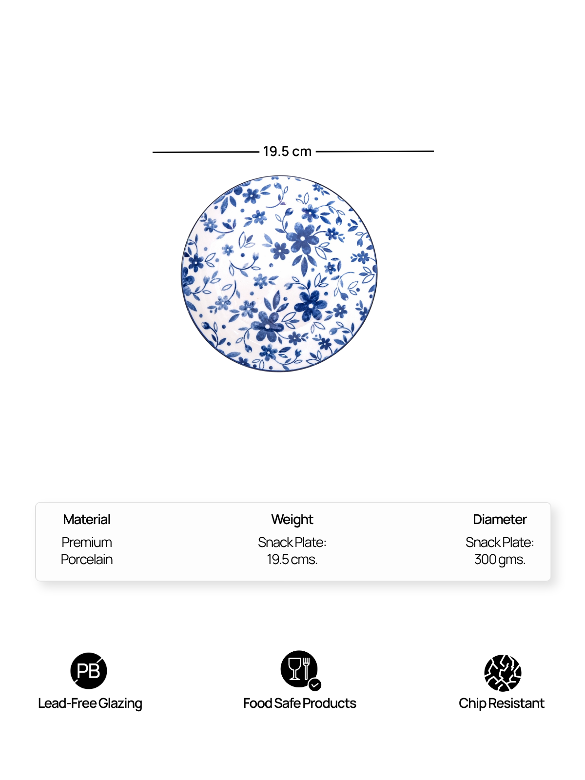 Bluebell set of six porcelain quarter plates for everyday dining


