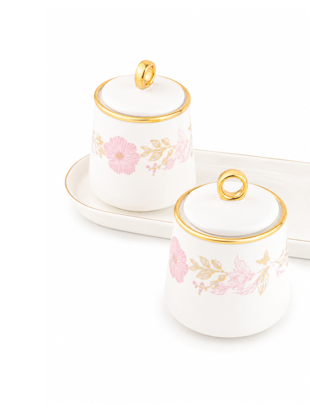 Blush gold condiment jars with tray

