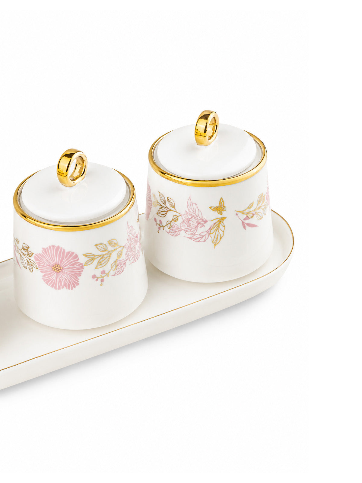 Gold condiment set with serving tray

