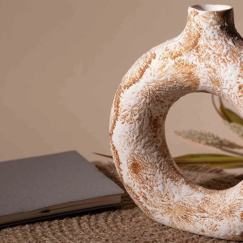 Sculptural brown ring vase for modern home decoration

