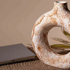 Sculptural brown ring vase for modern home decoration


