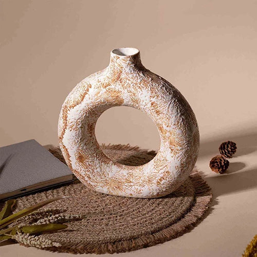 Artistic brown ring-shaped flower vase for interior decor

