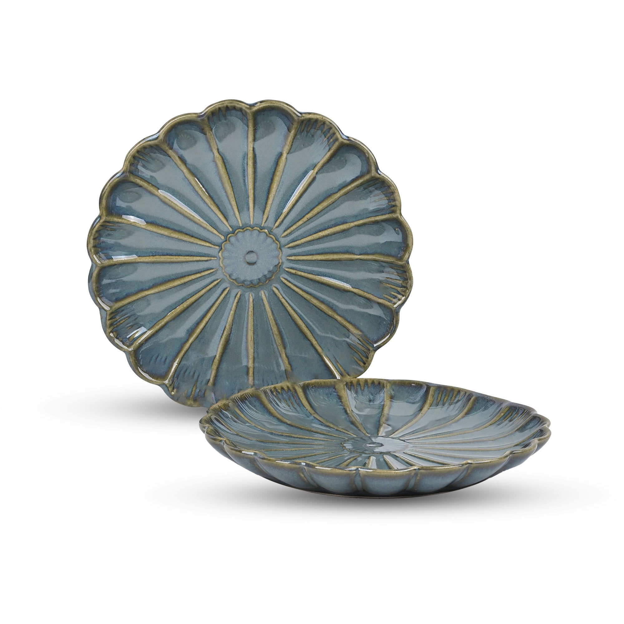10.5 inch brown flower shaped ceramic plate set

