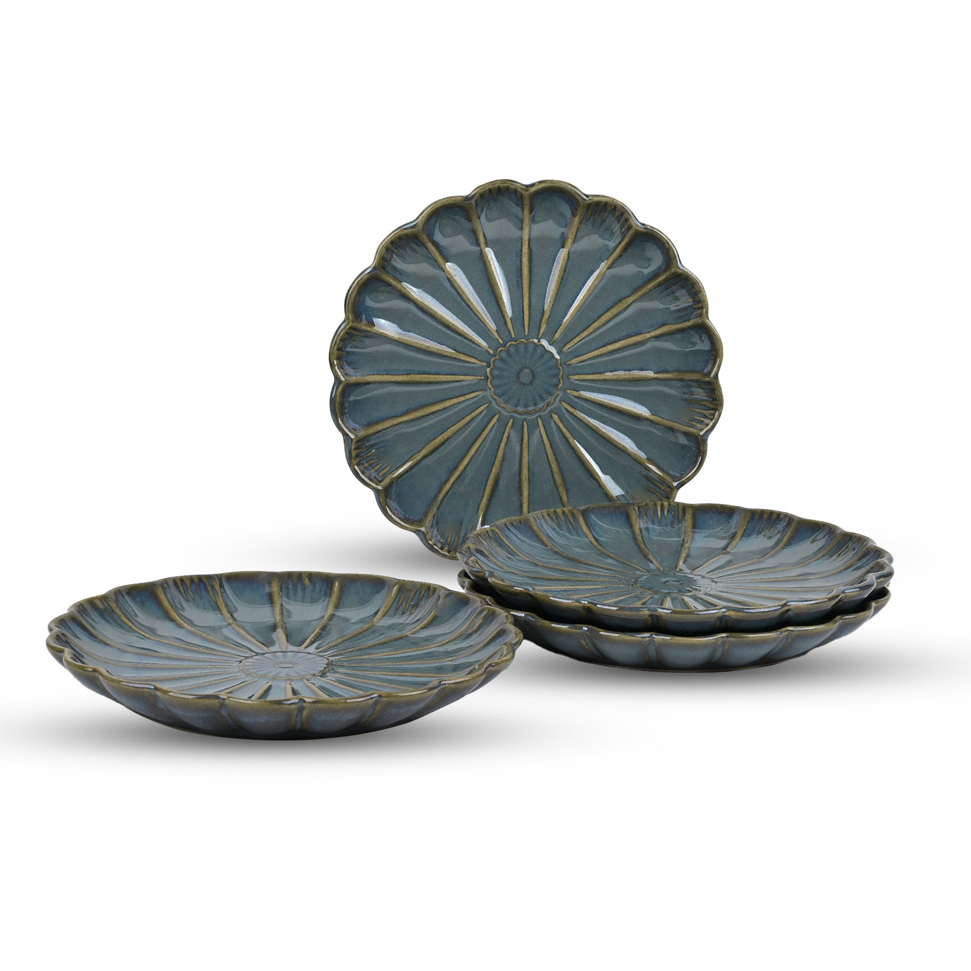 10.5 inch brown flower shaped ceramic plate set

