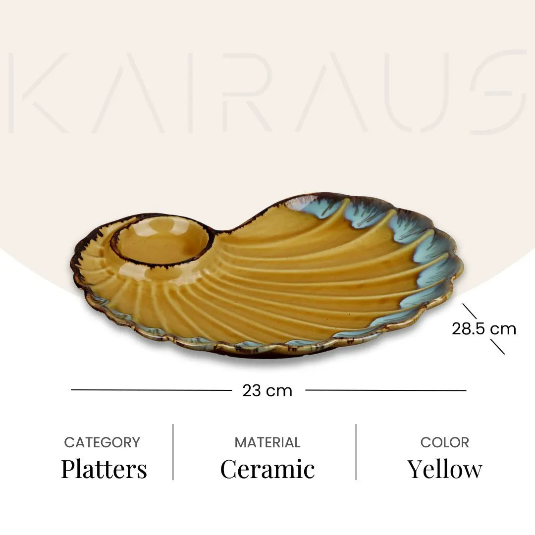 Brownish yellow ceramic platter for serving food

