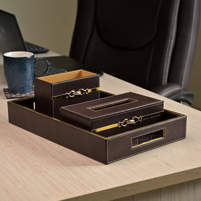 Premium Maroon Leather Desk Organiser Set