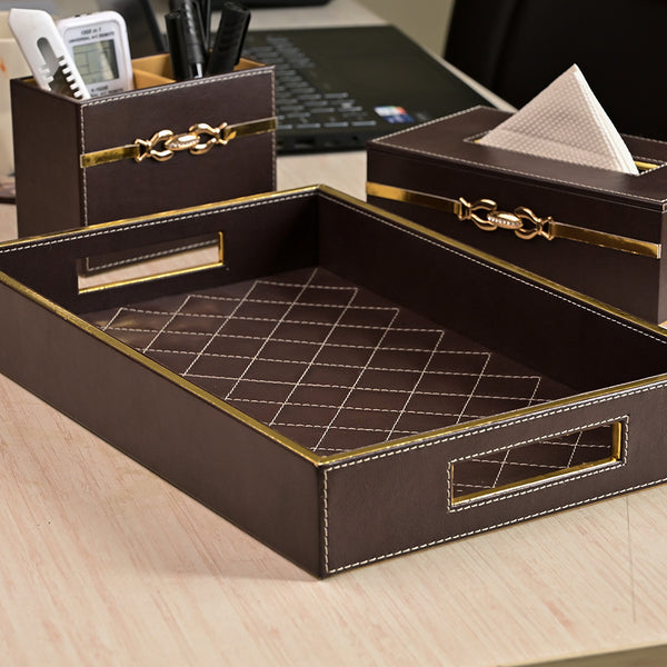 Premium Maroon Leather Desk Organiser Set