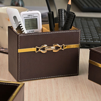 Premium Maroon Leather Desk Organiser Set