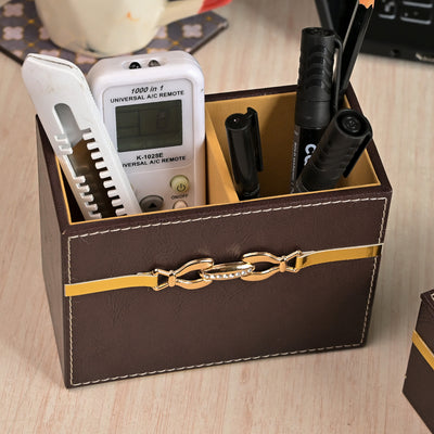 Premium Maroon Leather Desk Organiser Set