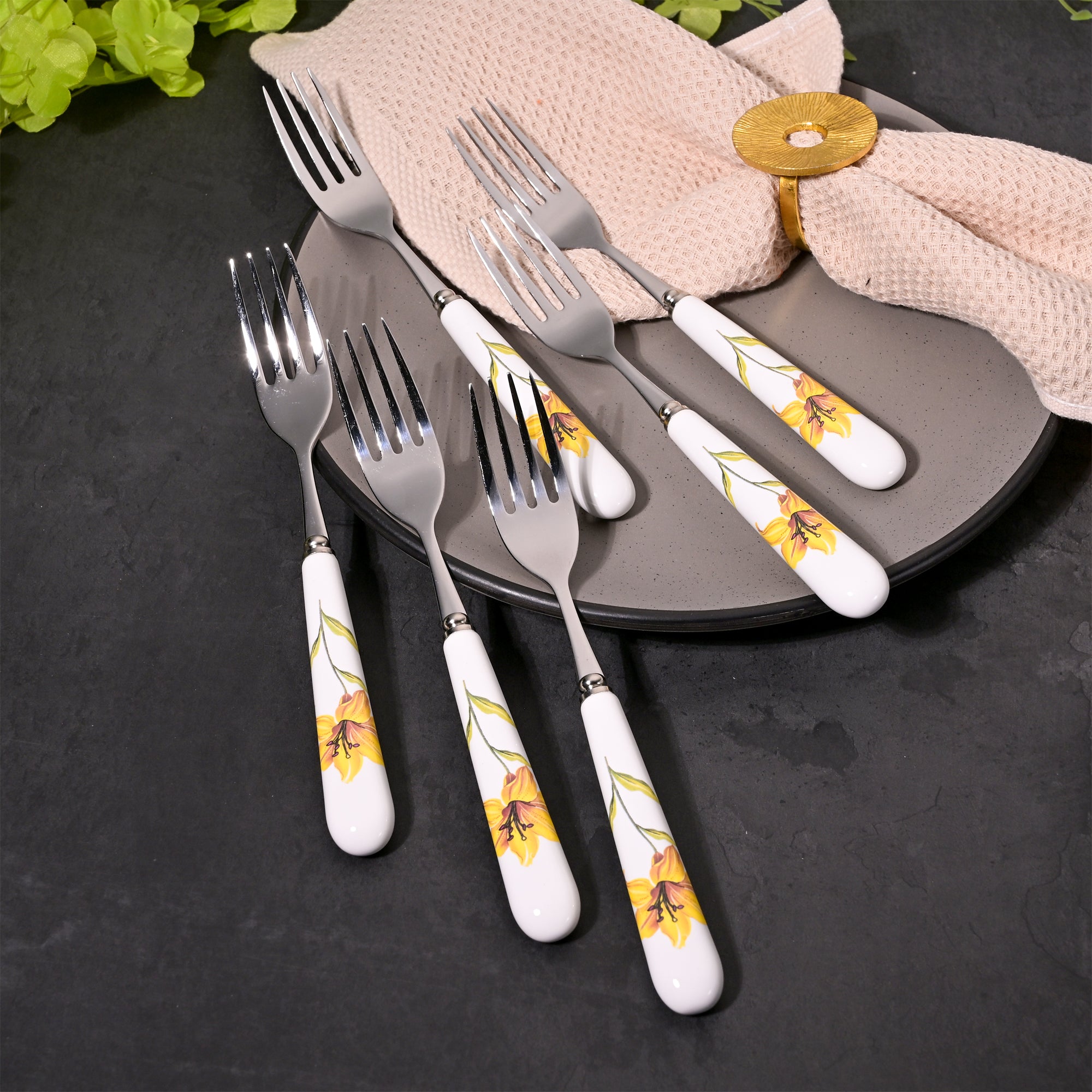 Sunray floral ceramic and steel forks

