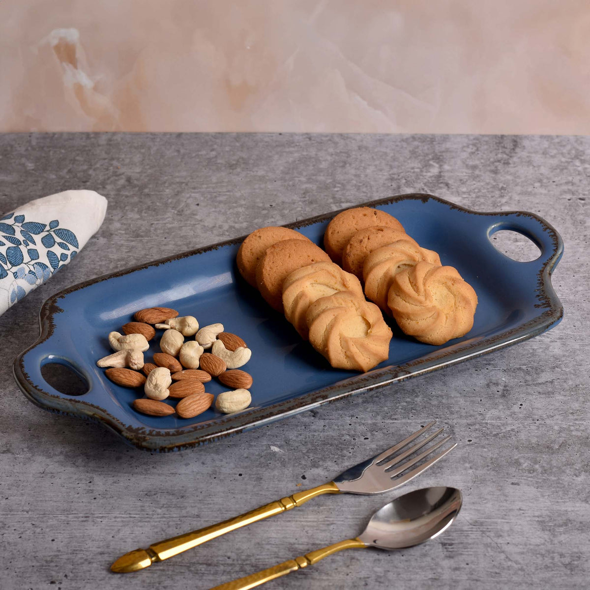 Elegant blue ceramic serving platter

