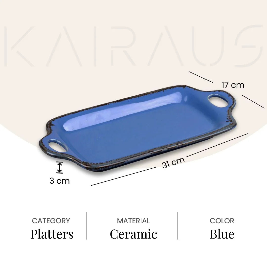 Handmade blue ceramic serving platter

