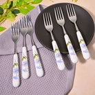Ceramic handled daisies design forks set of 6

