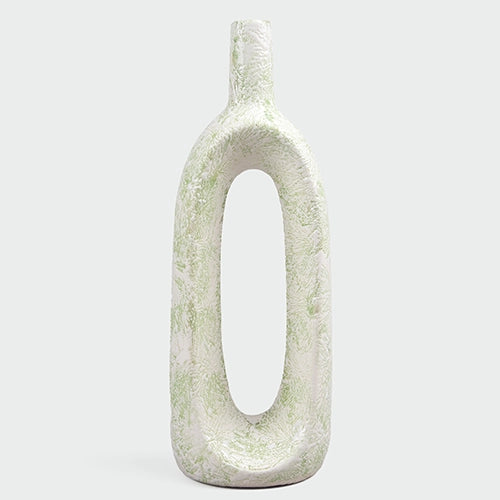 Elegant pastel green ceramic hollow vase for home decor

