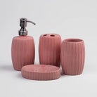 Glossy ceramic bathroom accessories set with striped pattern


