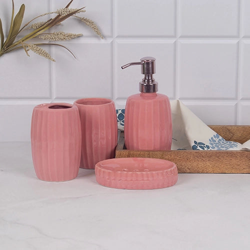 Premium ceramic bathroom accessories with striped design

