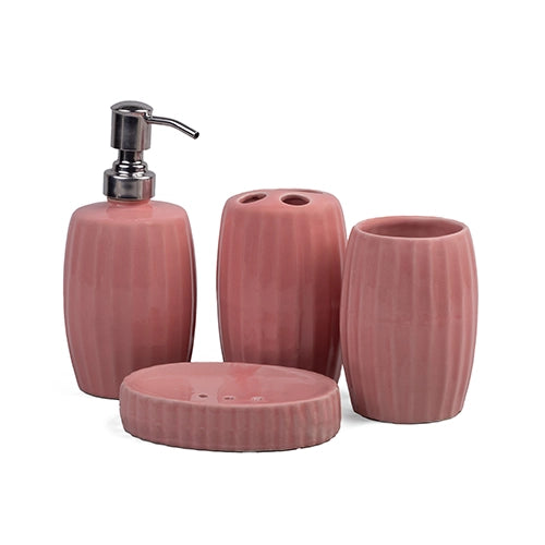 Modern glossy ceramic bathroom set with elegant stripes

