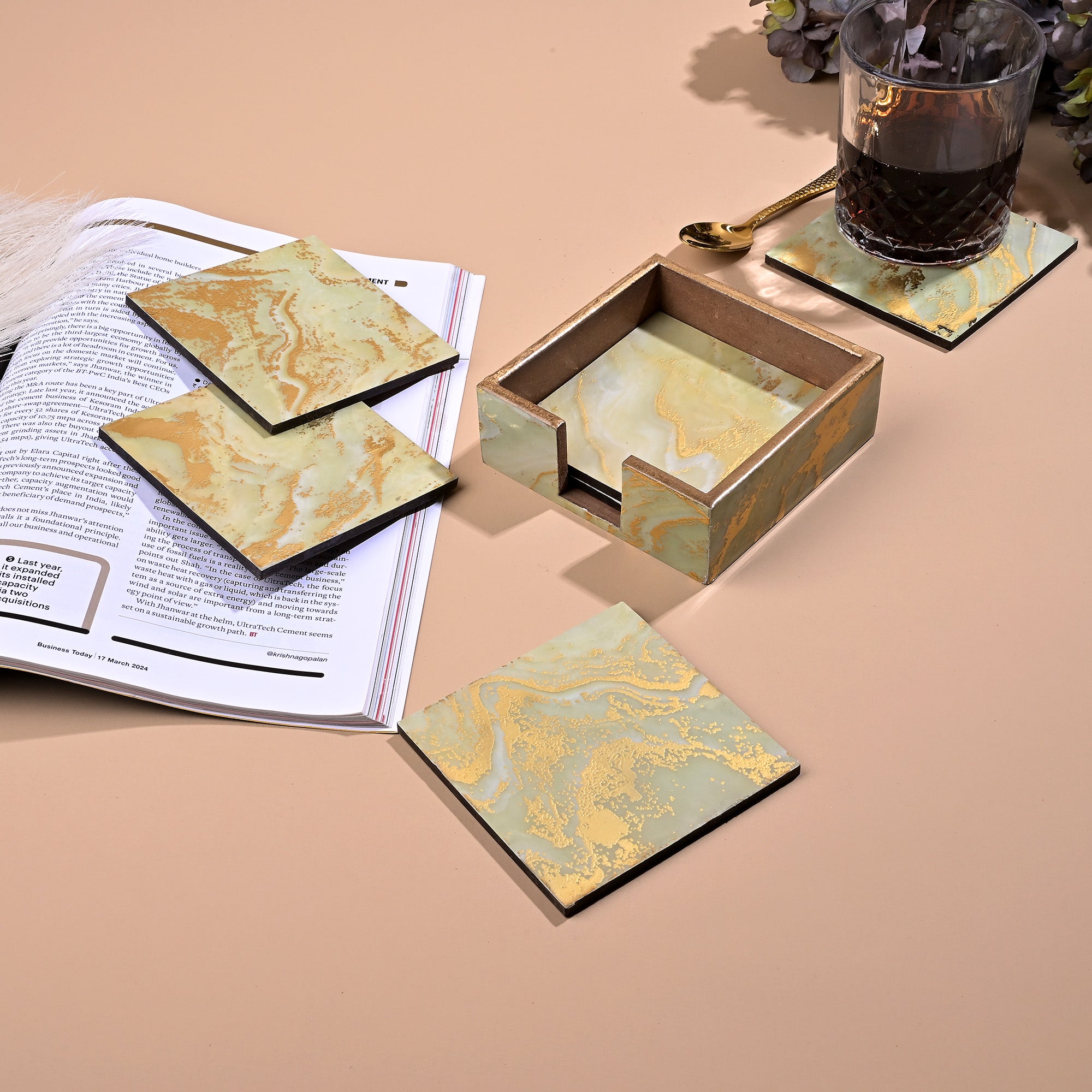 Chic Gold Foil wooden coasters set of 6

