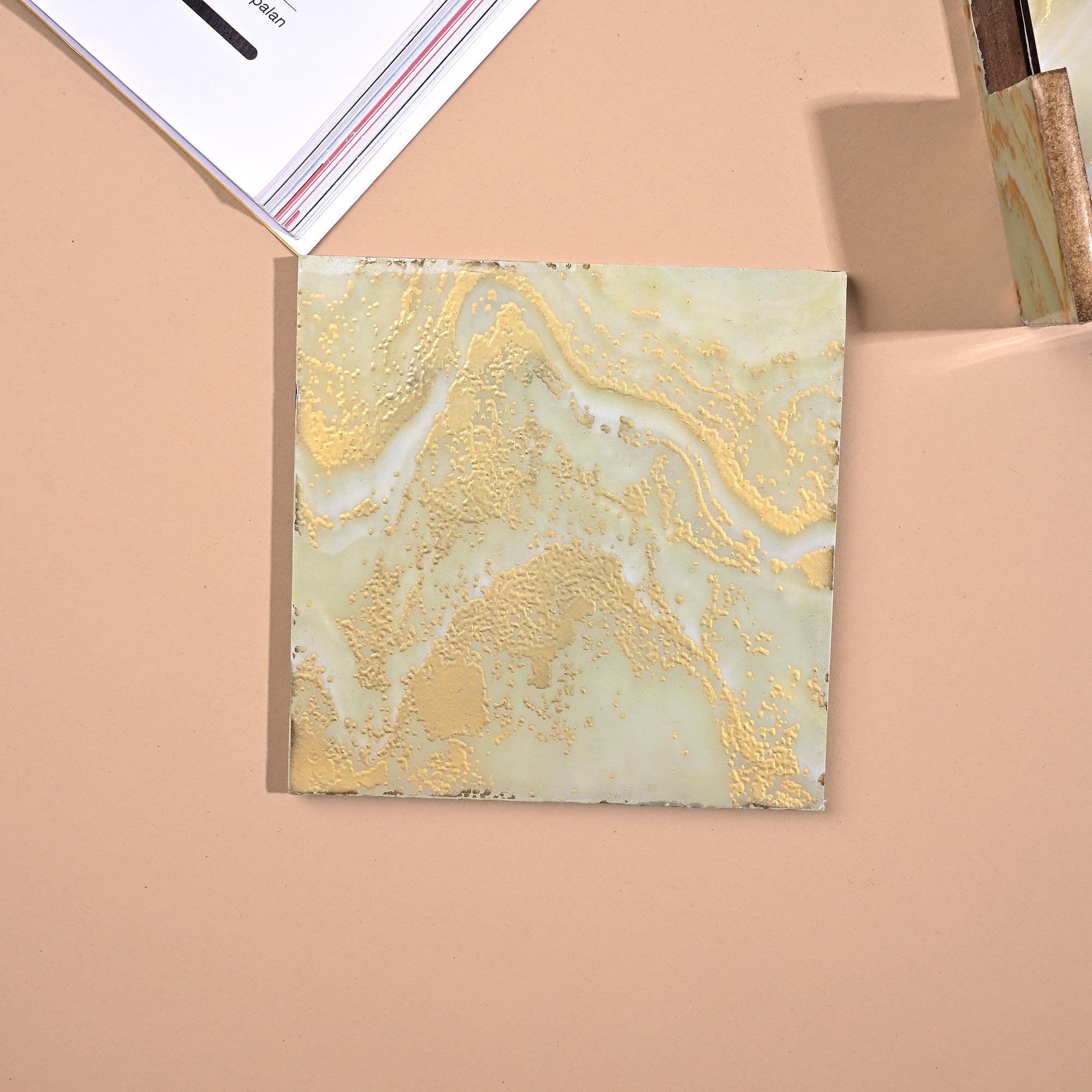 Elegant gold foil wooden coaster set for home

