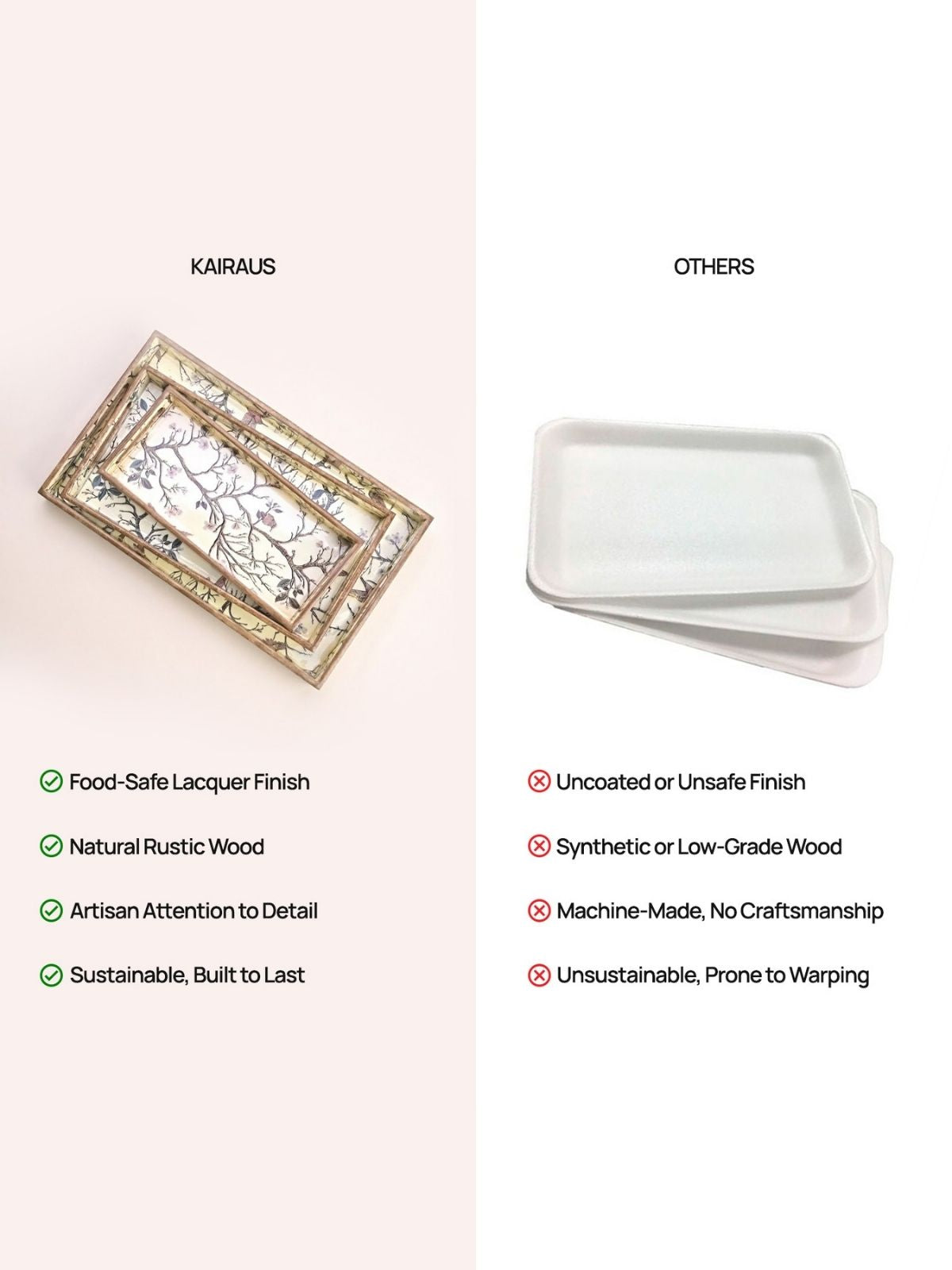 Decorative nature-themed trays for serving snacks and drinks

