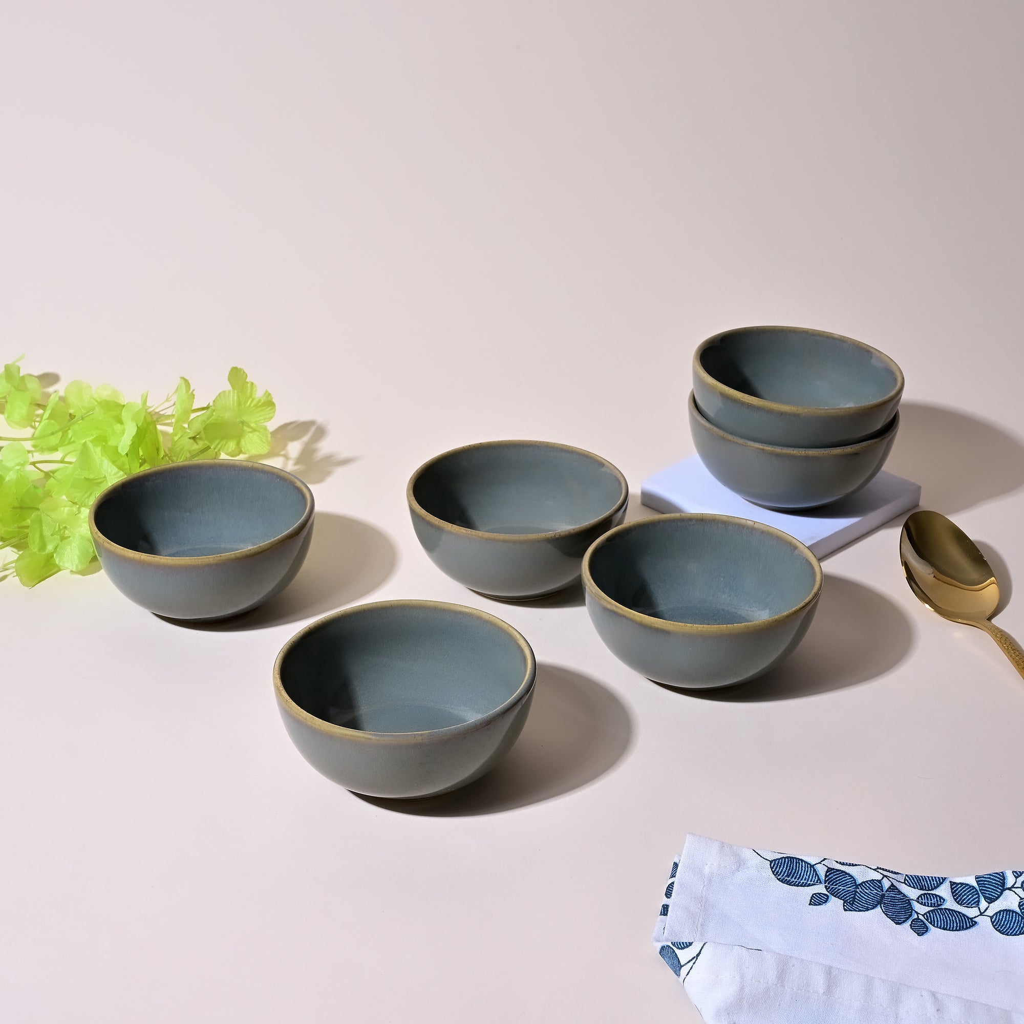 Classic Steel Grey ceramic bowl set of 6

