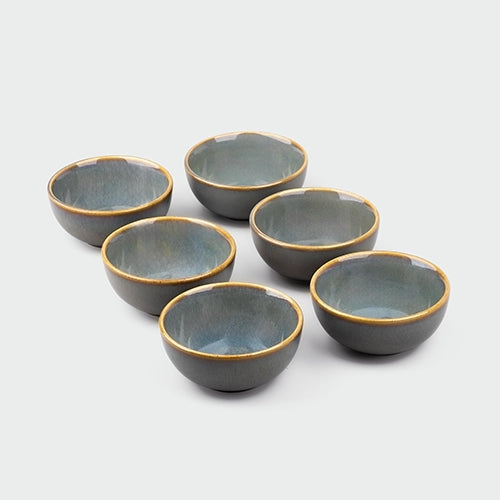 Set of six steel grey ceramic bowls

