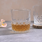 Close-up of classic whiskey glass detailing

