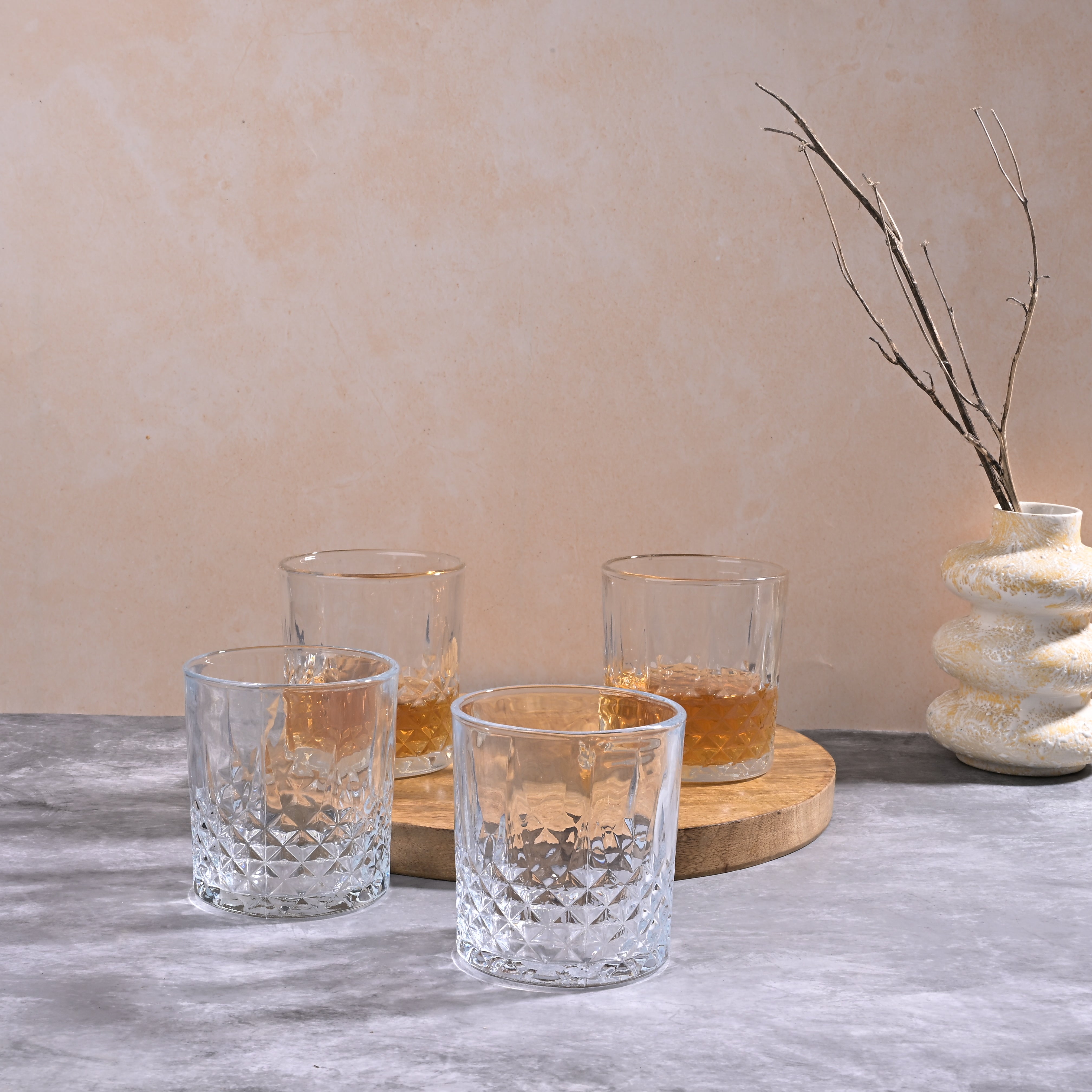 Stylish set of 4 whiskey glasses for serving bourbon and Scotch


