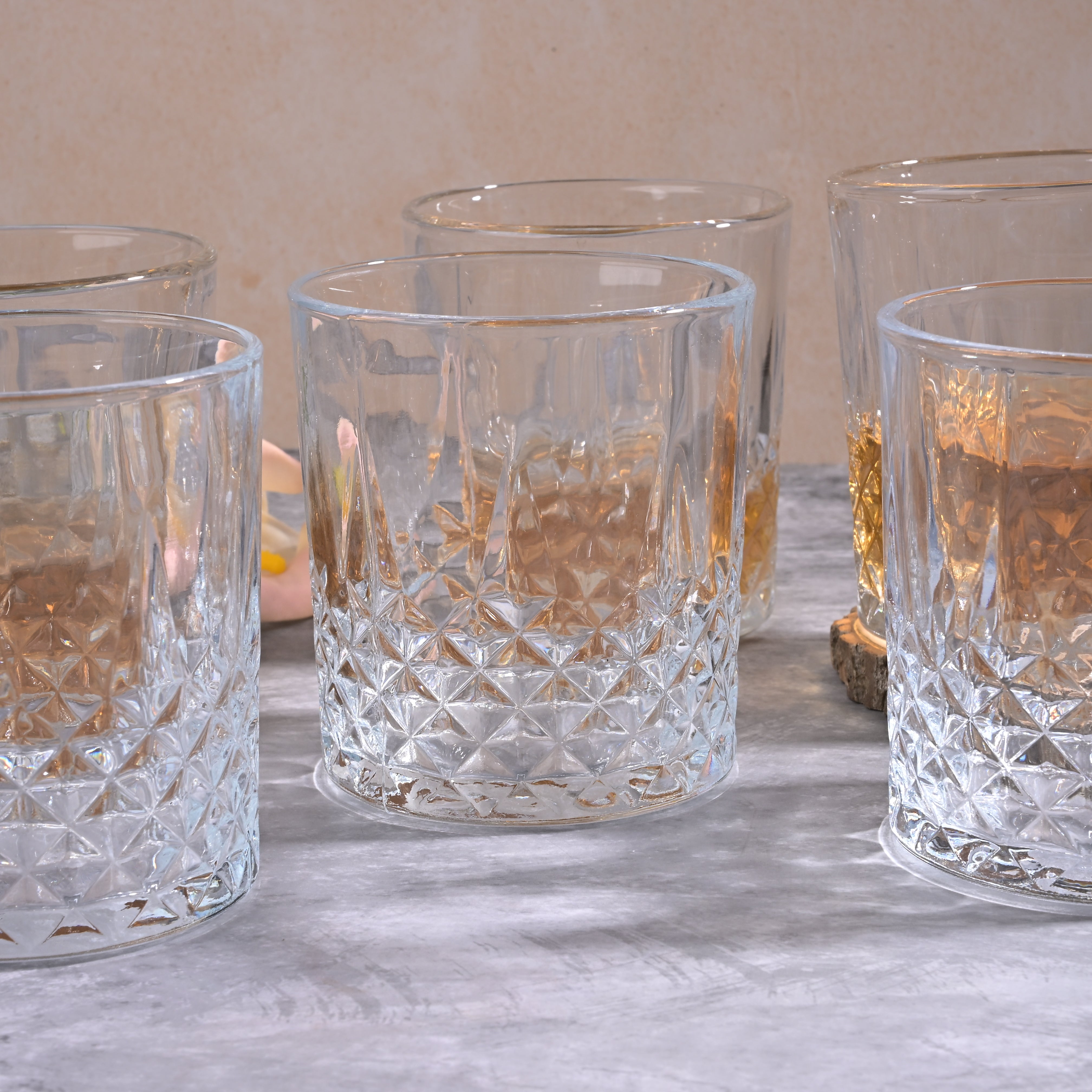 Set of 6 classic whiskey glasses for serving spirits


