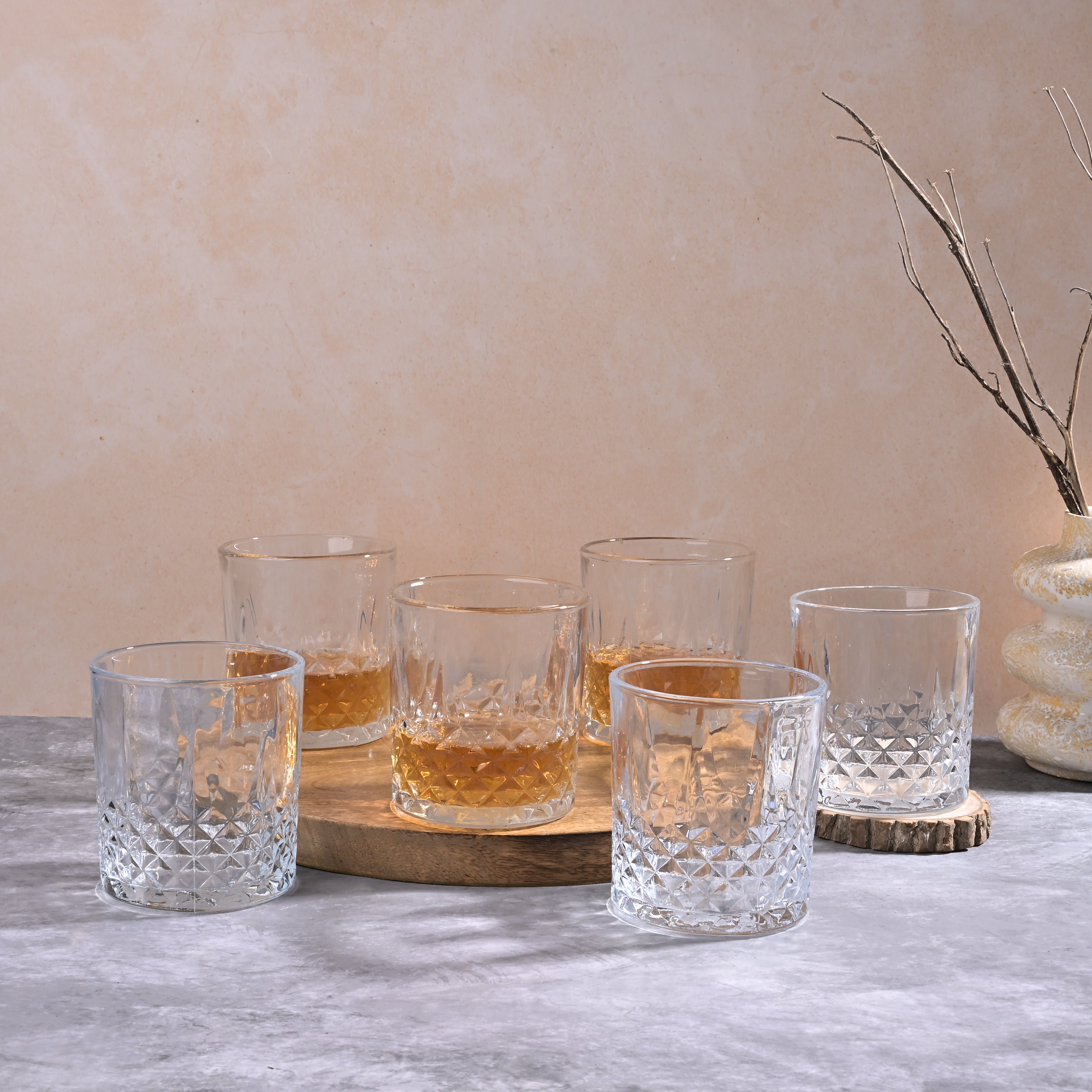 Stylish set of 6 whiskey glasses for serving bourbon and Scotch


