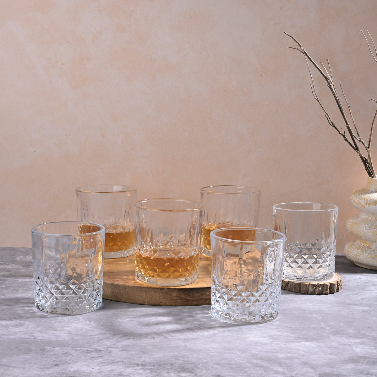 Stylish set of 6 whiskey glasses for serving bourbon and Scotch


