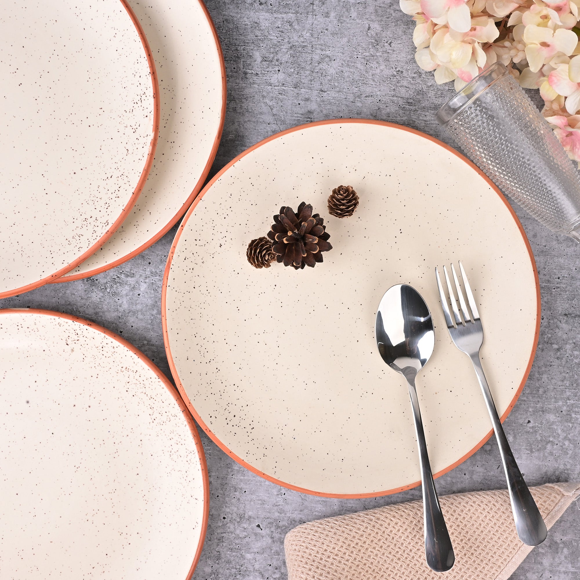 Set of 4 classic white ceramic dinner plates

