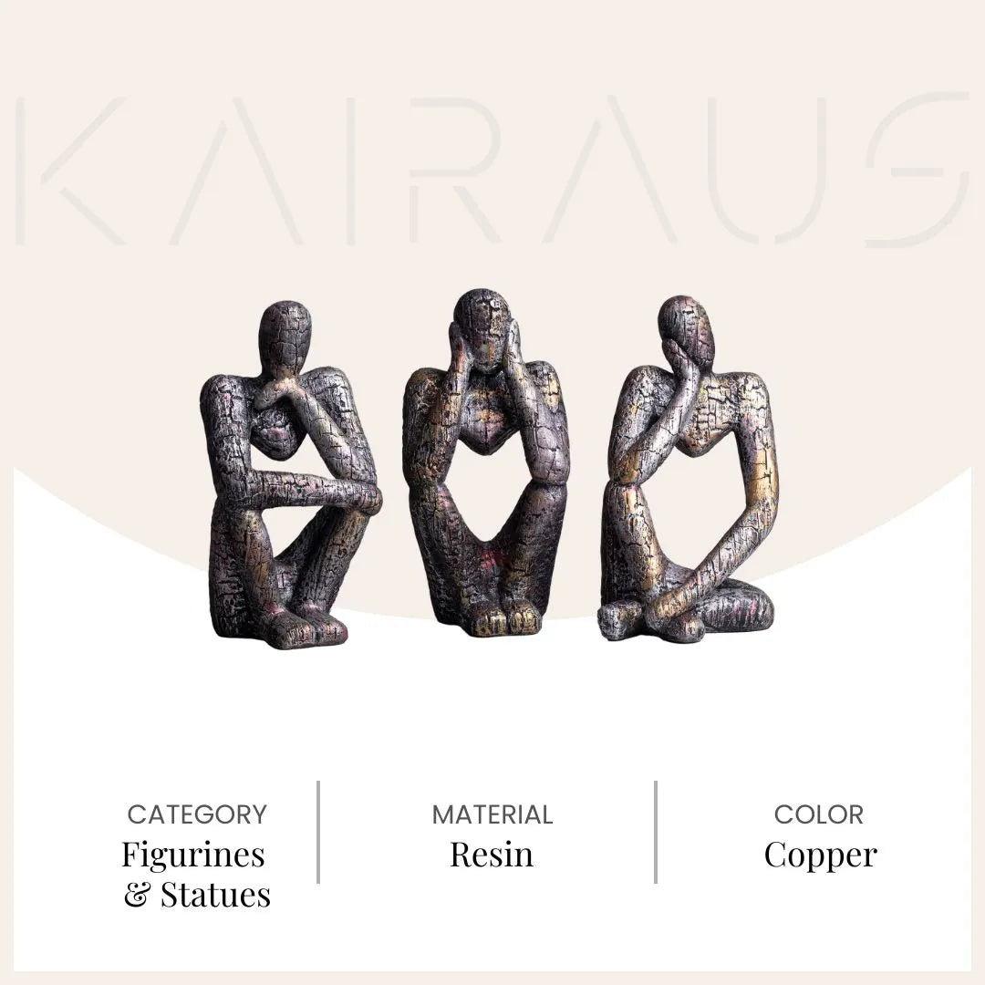 Abstract copper figurines in thoughtful poses for modern interiors


