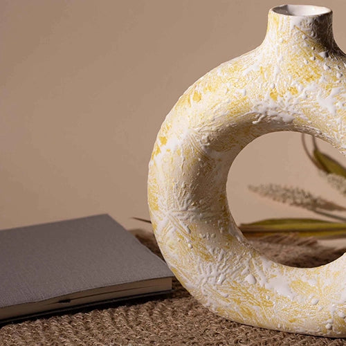 Sculptural cream ring vase for modern home decoration

