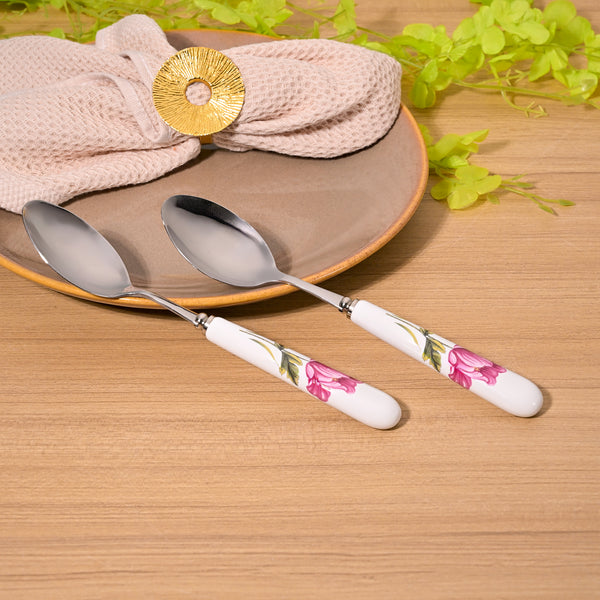 Regal Rose Print Ceramic-Handled Spoons (Set of 2)