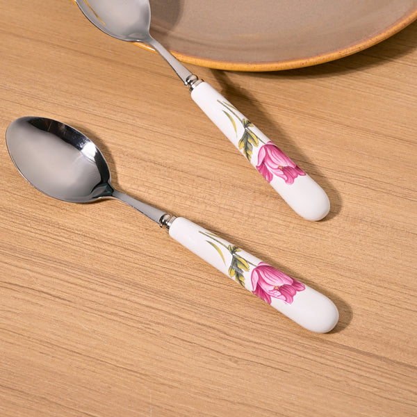 Regal Rose Print Ceramic-Handled Spoons (Set of 2)