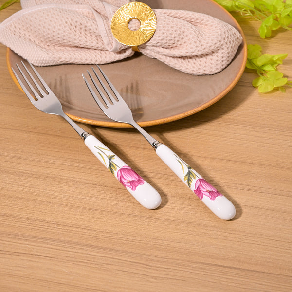 Regal Rose Ceramic-Handled Forks (Set of 2)
