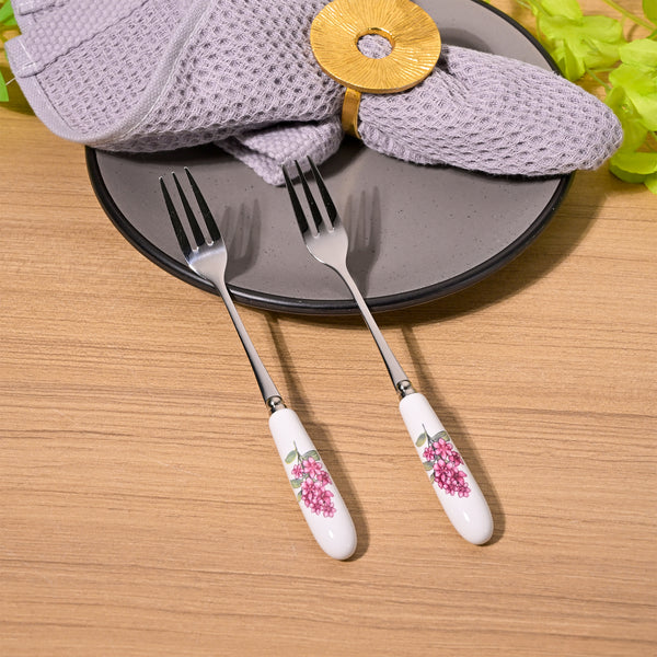 Lilac Bloom Ceramic-handled Dessert Fork (Set of 2)