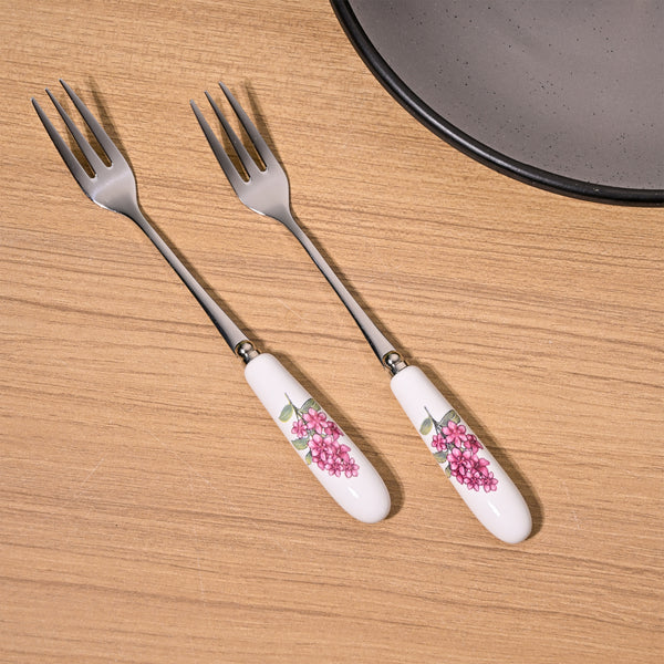 Lilac Bloom Ceramic-handled Dessert Fork (Set of 2)