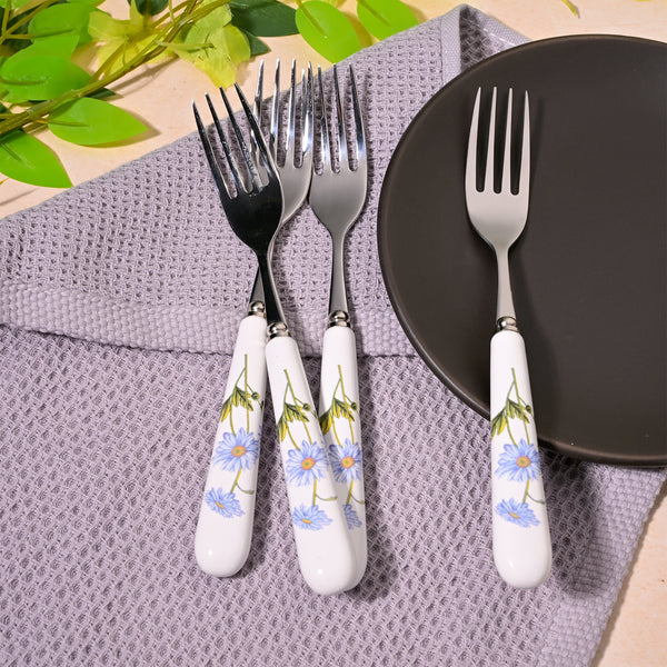 Ceramic Handled Daisies Design Forks (Set of 4)