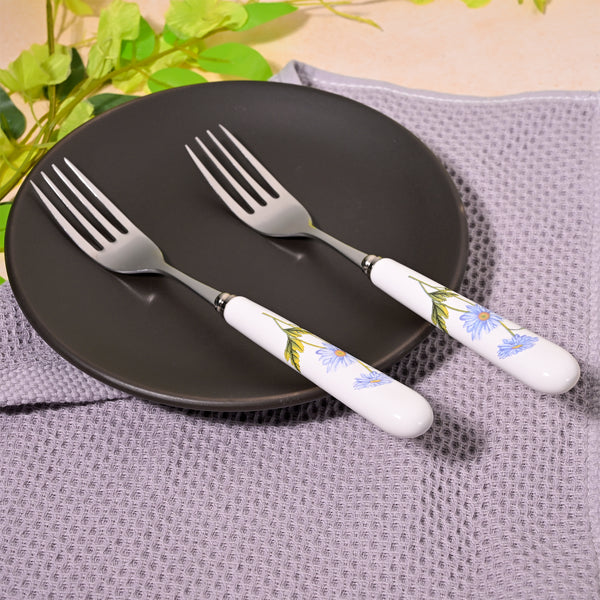Ceramic Handled Daisies Design Forks (Set of 2)