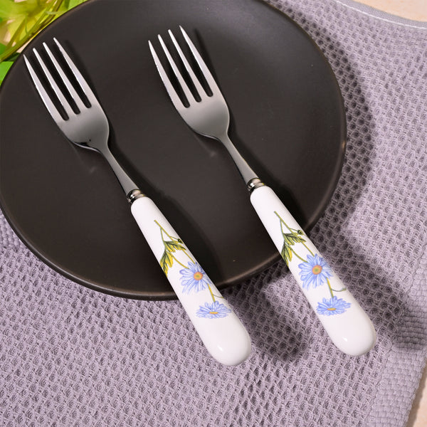 Ceramic Handled Daisies Design Forks (Set of 2)