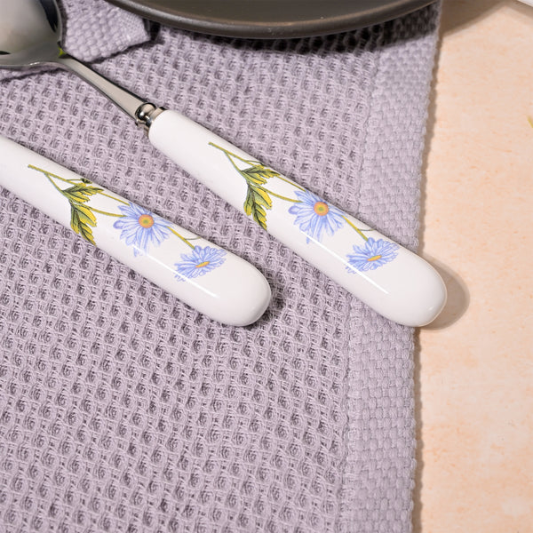 Chic Blue Daisy Ceramic Spoons (Set of 2)