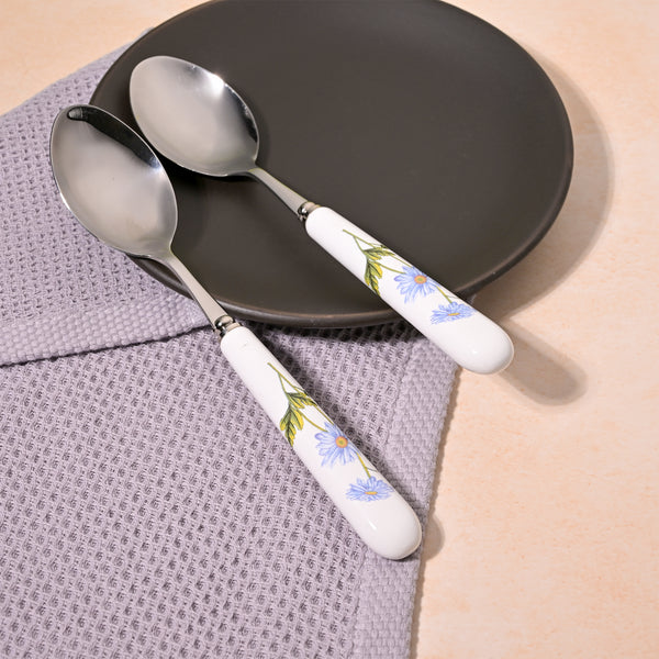 Chic Blue Daisy Ceramic Spoons (Set of 2)